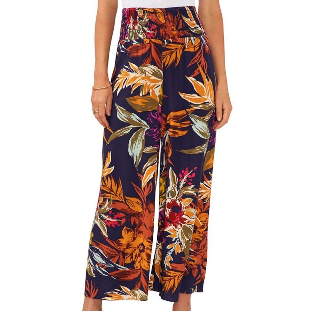 NWT Vince Camuto Pull On Smoked Waist Floral Print Wide Leg Pant Size S